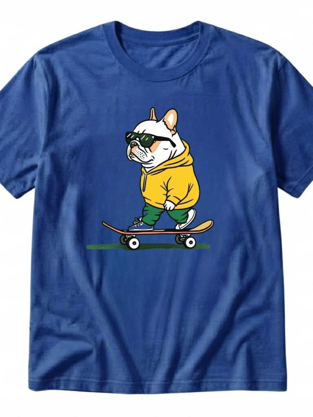 Gildan Blue Short Sleeve Tee with Yellow Hoodie Bulldog Skate Graphic